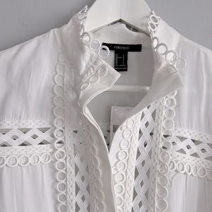 F21 Forever 21 Crochet Woven Lace Cutout Ivory White Blouse Womens L Large 8